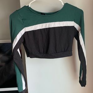 Small Fashion Nova Crop Top Green and Black with White Stripe